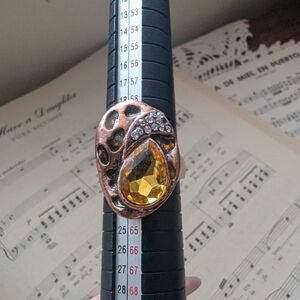 Copper Statement Ring with Yellow Gemstone Size 10